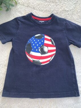 Gymboree Patriotic Soccer T-shirt Boys 2T Navy Blue USA EUC